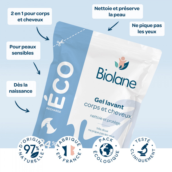 Eco-recharge gel corps et cheveux 500ml Biolane