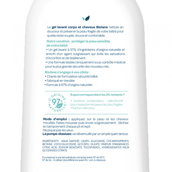 Gel lavant corps et cheveux 750ml Biolane