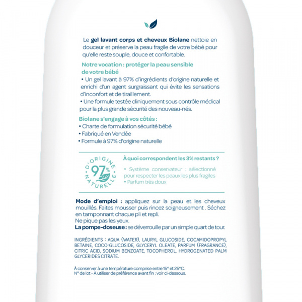 Gel lavant corps et cheveux 350ml Biolane