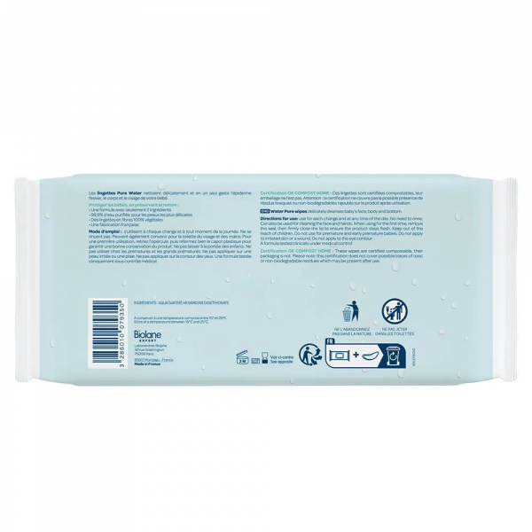 Lot de 3 paquets de lingettes bébé pure water Biolane