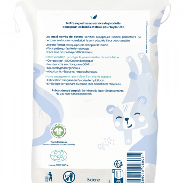 Maxi carrés de cotons bio x60 Biolane