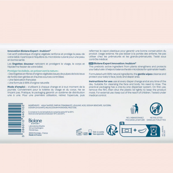 Lingettes bébé douceur expert x72 Biolane