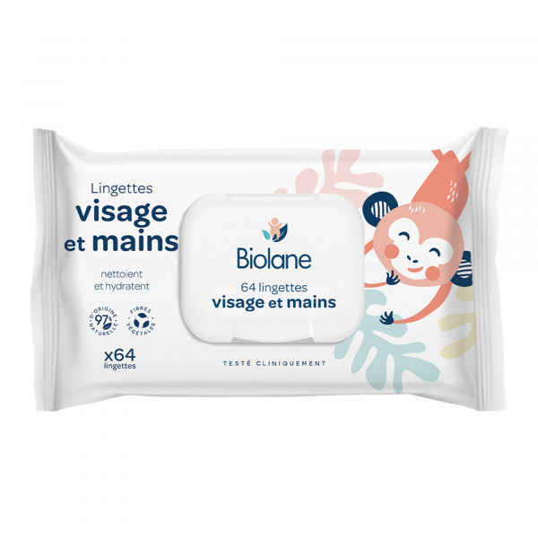 Lingettes bébé visage et mains x64 Biolane