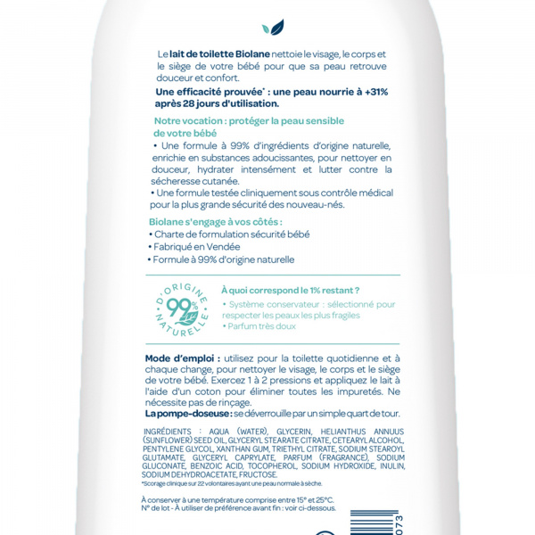 Lait de toilette douceur 750ml Biolane