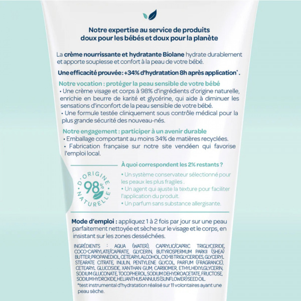 Crème nourrissante et hydratante bébé 100ml Biolane