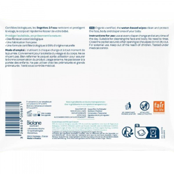 Lingettes bébé à l'eau expert x54 Biolane