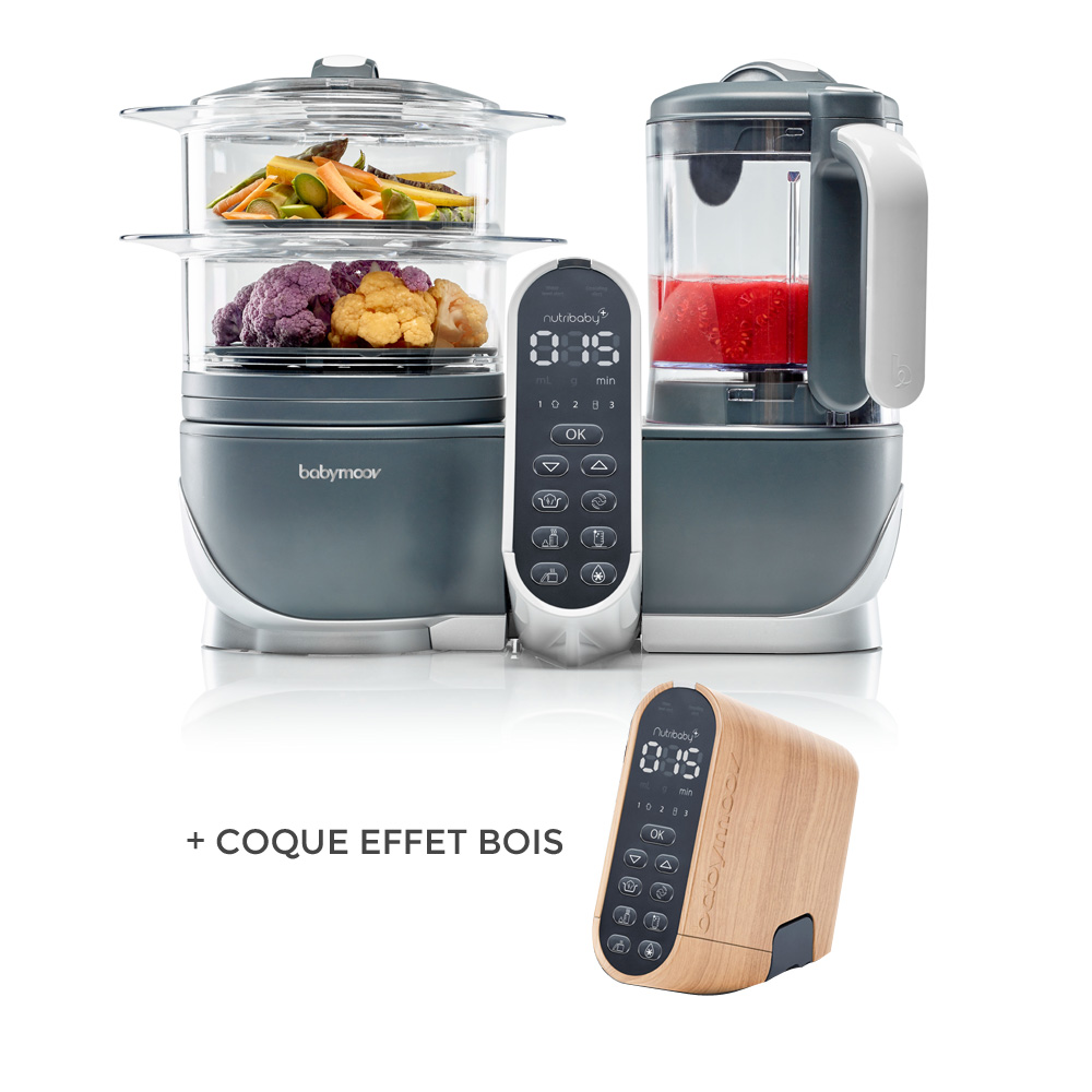 Robot de cuisine nutribaby+ industrial grey + coque effet bois de