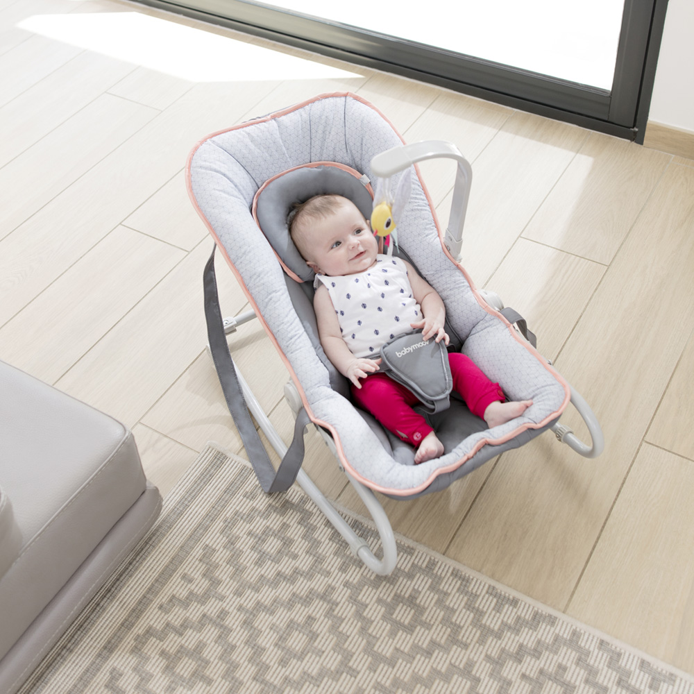 BABYMOOV Transat bébé graphik, balancelle ou fixe, molletonné, pliage  compact, déhoussable, peche