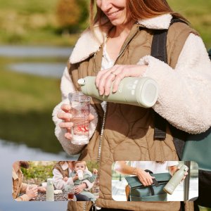 Pack chauffe biberon nomade moov and feed vert sauge + boîte doseuse babydose Babymoov