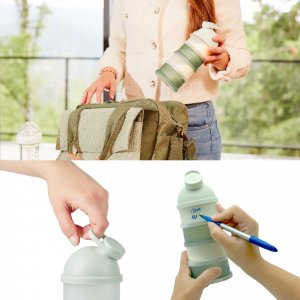 Pack chauffe biberon nomade moov and feed vert sauge + boîte doseuse babydose Babymoov