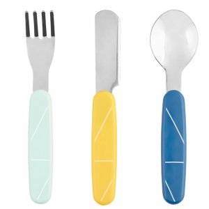 Lot de 3 couverts inox azur