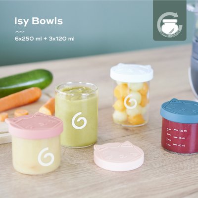 Lot de 9 pots de conservation en verre isy bowls - 6 x 250 + 3 x 120 ml