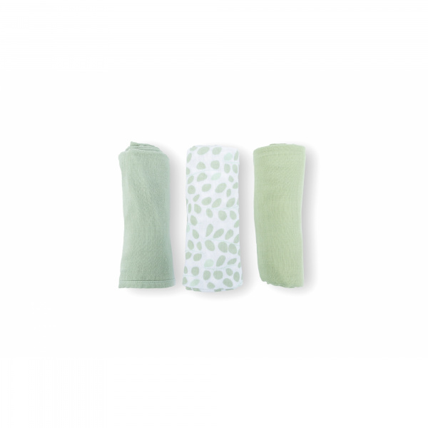 Lot de 3 langes en gaze de coton lovely mini leaves green Babymoov