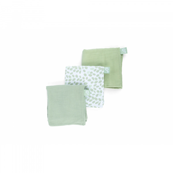 Lot de 3 langes en gaze de coton lovely mini leaves green Babymoov