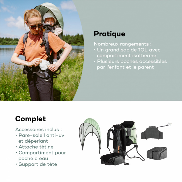 Porte bébé de randonnée moov & hike vert sauge Babymoov