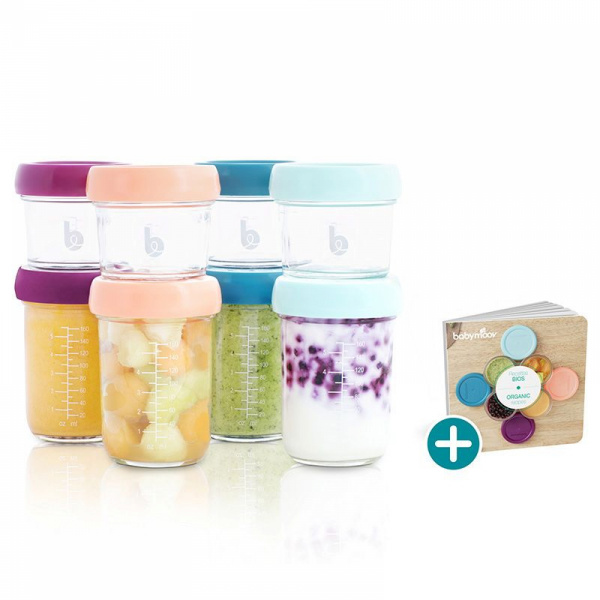 Lot de babybols en verre 4x220ml et 4x100ml + petit livret de recette bio Babymoov
