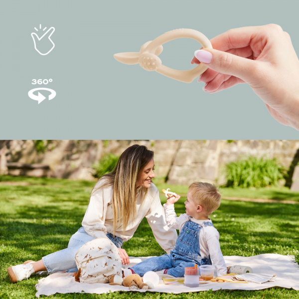 Cuillère de dentition 2 en 1 bébé silicone beige Babymoov
