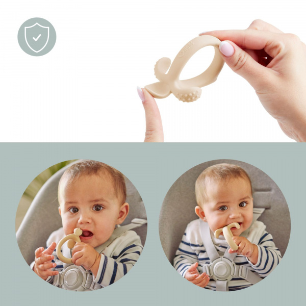 Cuillère de dentition 2 en 1 bébé silicone beige Babymoov