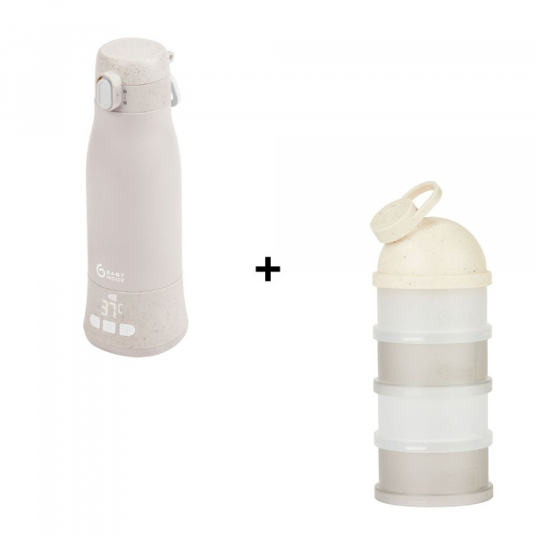 Pack chauffe biberon nomade moov and feed beige + boîte doseuse babydose Babymoov