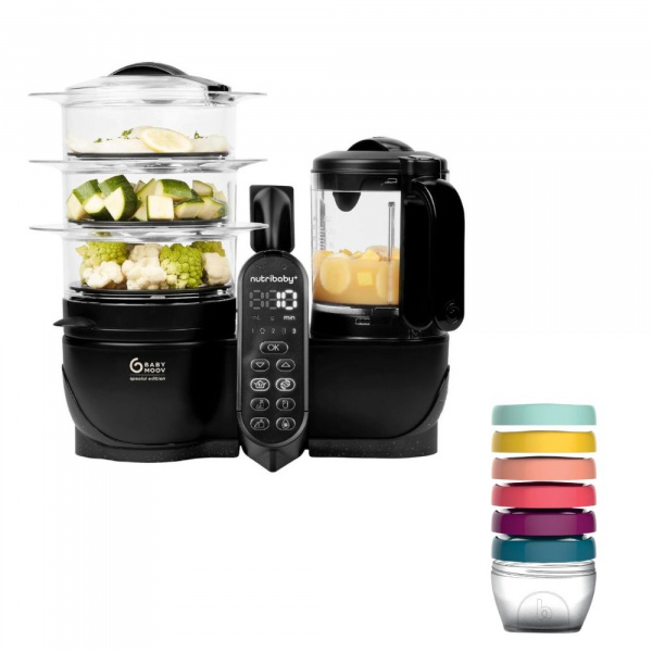 Pack robot cuiseur multifonctions nutribaby+ xl mineral black et 6 babybols 180 ml Babymoov