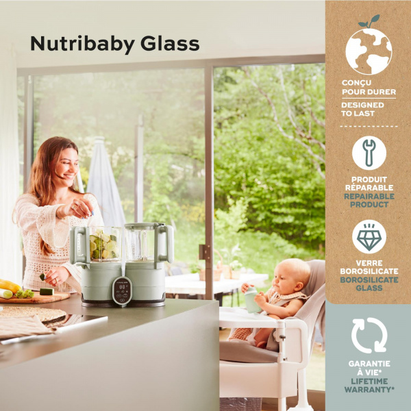 Robot cuiseur bébé nutribaby glass celadon green avec 2 babybols 250 ml Babymoov