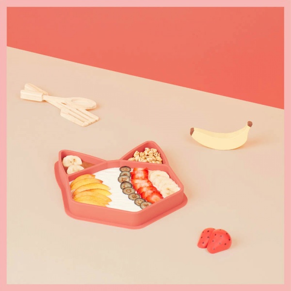 Assiette compartimentée en silicone isy renard terracotta Babymoov