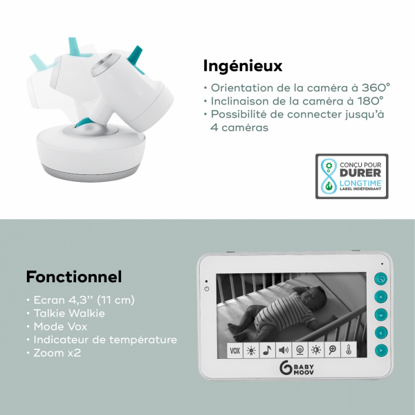 Babyphone vidéo yoo moov motorisé 360° Babymoov