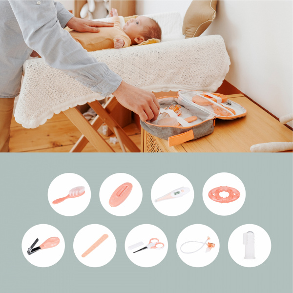 Trousse de soin bébé 9 accessoires pêche Babymoov