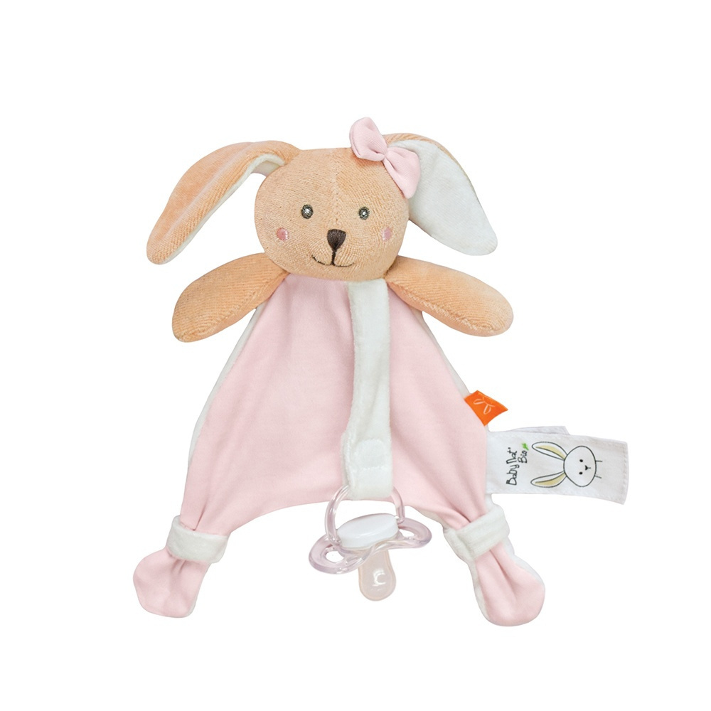 Doudou lapin personnalisé, Attache tétine Poupi nature