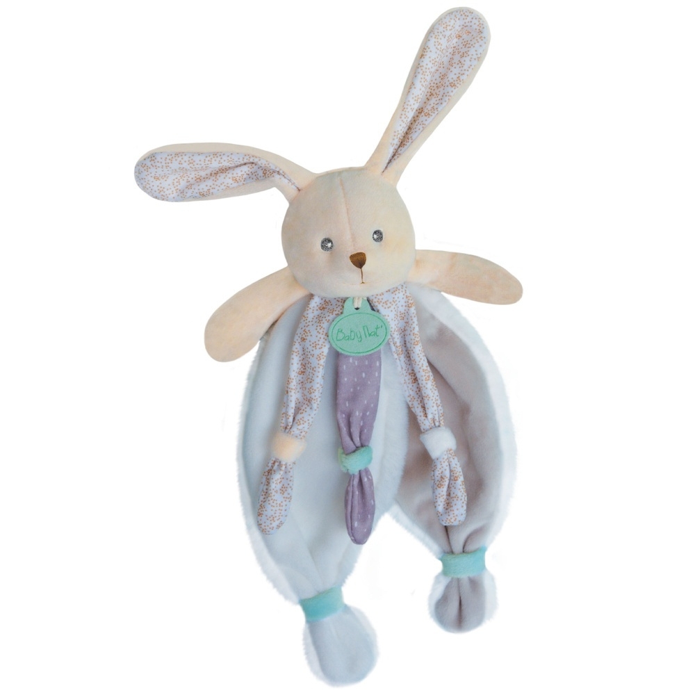 Doudou lapin personnalisé, Attache tétine Poupi nature