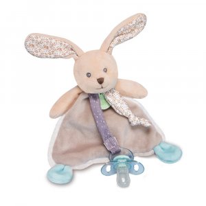 Doudou attache sucette lapin poupi nature Babynat