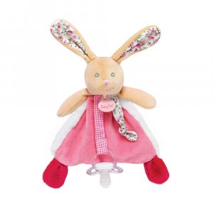 Doudou attache sucette lapin poupi rose Babynat