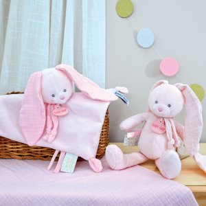 Pantin avec doudou lapin misty rose Babynat