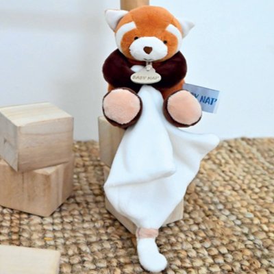 Pantin avec doudou mon petit panda roux