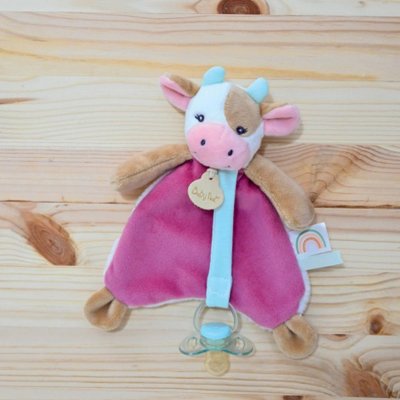Doudou attache-sucette pistache la vache