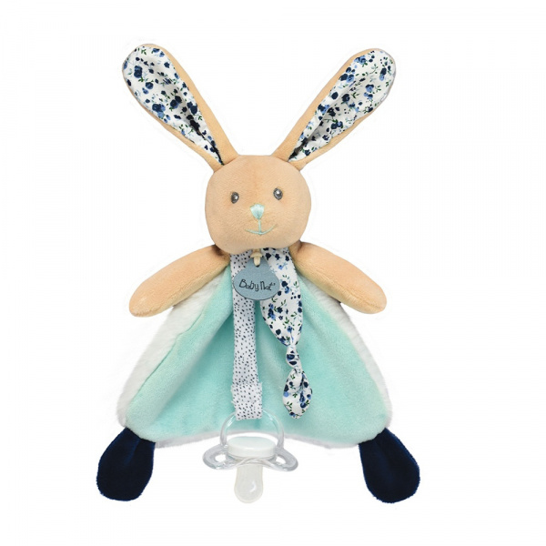 Doudou attache sucette lapin poupi marine Babynat