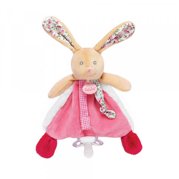 Doudou attache sucette lapin poupi rose Babynat