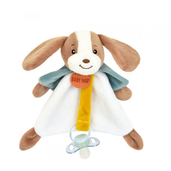 Doudou attache-sucette lucien le chien Babynat