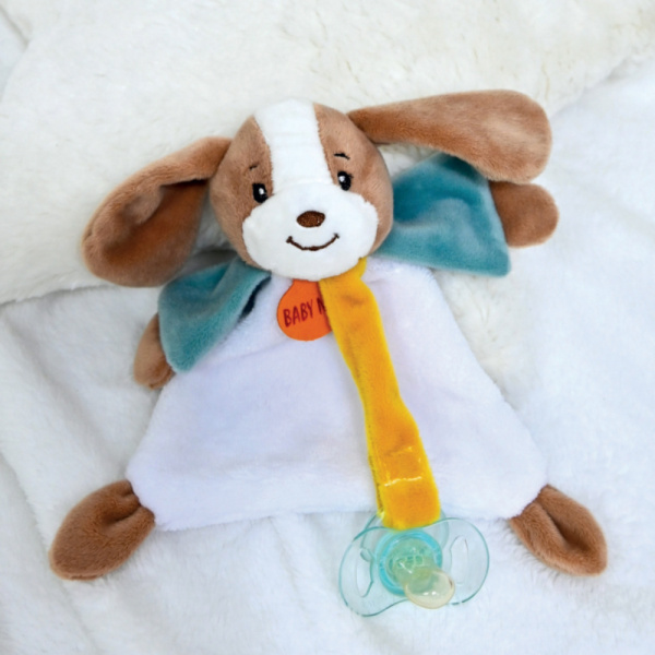 Doudou attache-sucette lucien le chien Babynat