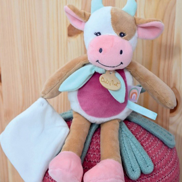 Pantin avec doudou pistache la vache Babynat