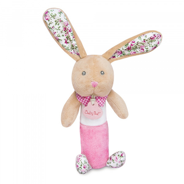 Hochet pouet lapin poupi rose Babynat
