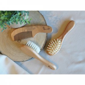 Lot de 3 brosses de soins pour bébés en bois naturel Bo jungle