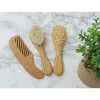 Lot de 3 brosses de soins pour bébés en bois naturel
