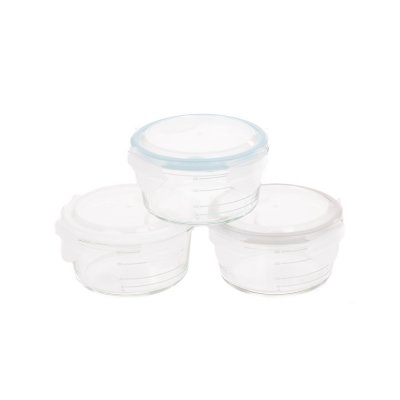Bols de conservation verre 280ml blanc, gris et bleu