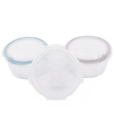 Bols de conservation verre 280ml blanc, gris et bleu