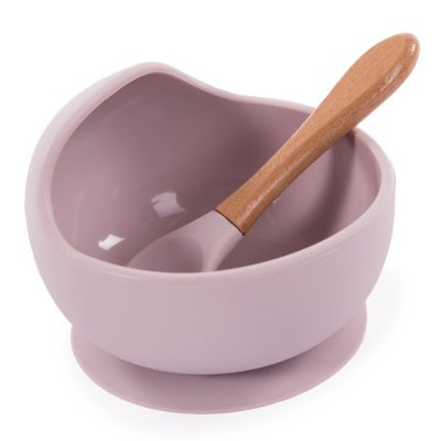Assiette ventouse silicone & cuillère rose