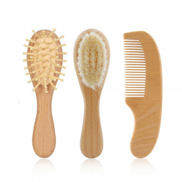 Lot de 3 brosses de soins pour bébés en bois naturel Bo jungle