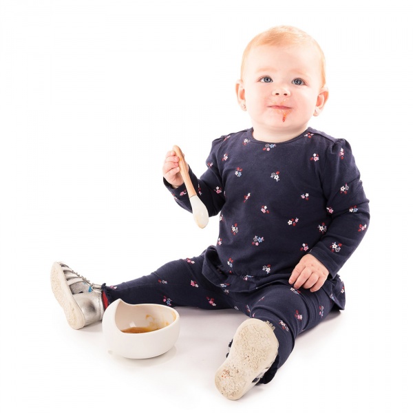 Assiette ventouse silicone & cuillère gris Bo jungle