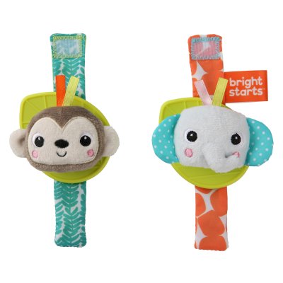 Lot de 2 hochets bracelet éléphant & singe