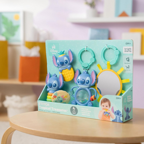 Coffret cadeau pour bébé avec 4 jouets stitch Bright starts